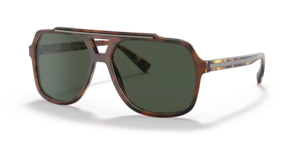 occhiale da sole uomo dolce e gabbana montatura in plastica celluloide forma aviator colore tartarugato lente verde g-15 aste sottili con decorazione in metallo 0DG4388__31699A