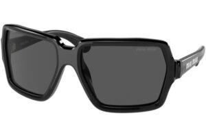 Miu Miu MU 06WSocchiale da sole sonna montatura in plastica celluloide nera forma oversize fasciata lente nera