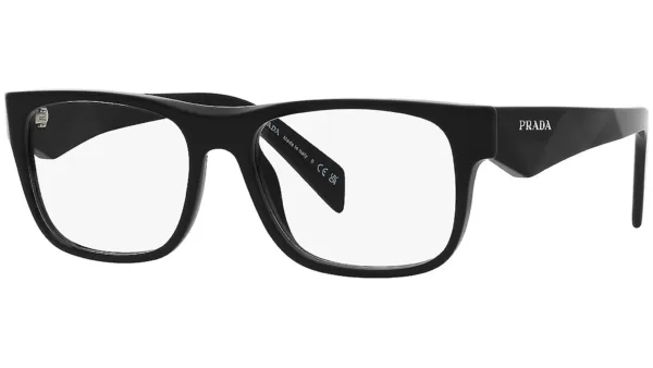 Prada 22ZV: Occhiali da vista unisex con telaio nero e design rettangolare. Graduabili per la tua visione personalizzata.